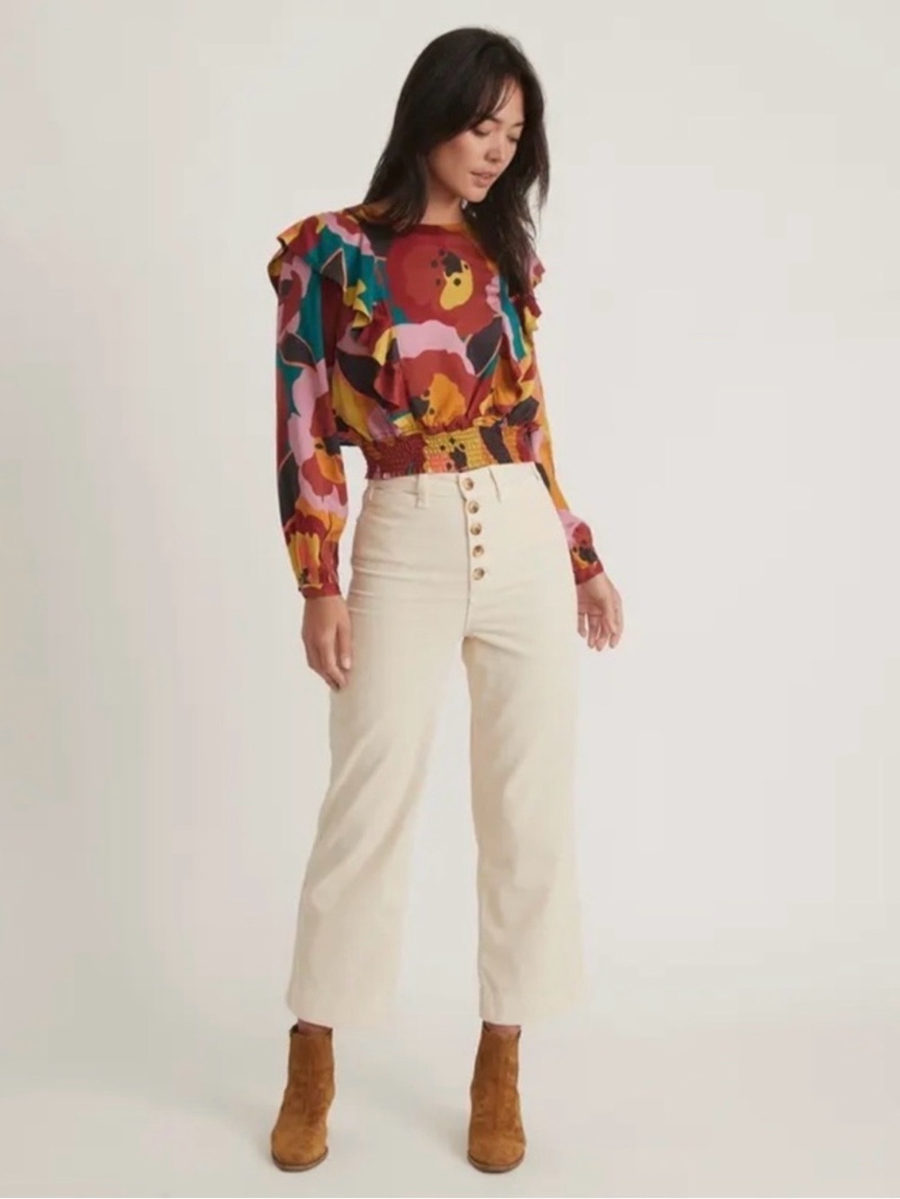 Marine Layer corduroy pants, cream, button-front, size 4